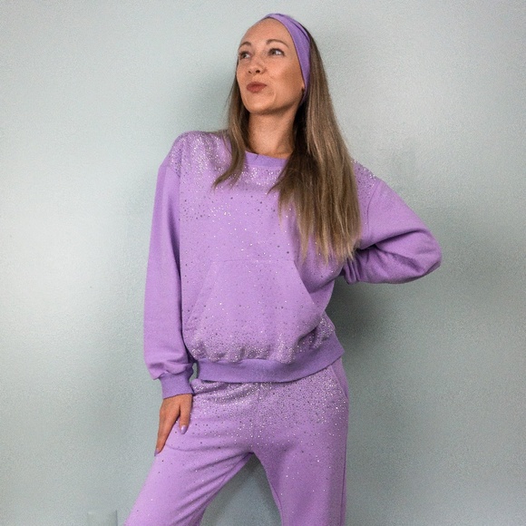 New Shiny Crewneck Sweatshirt, Lightweight Pullover, Oversized Rhinestone Hoodie - Picture 11 of 16